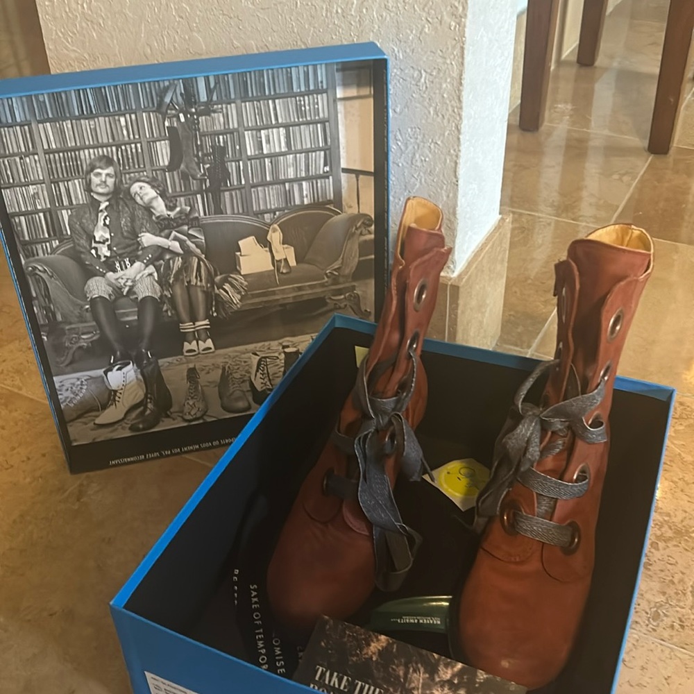 Brand new John Fluevog Lace Up Victoria booties. Comes in box and dust bag.